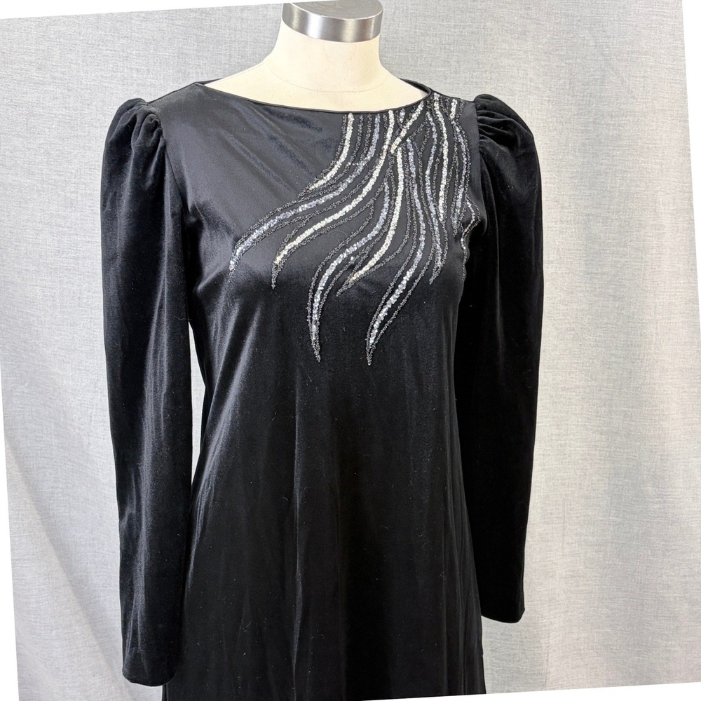 Vintage Barad & Co Black Silver Embellishment Long Sleeve Gown by Tom Bezduda S - Picture 7 of 10